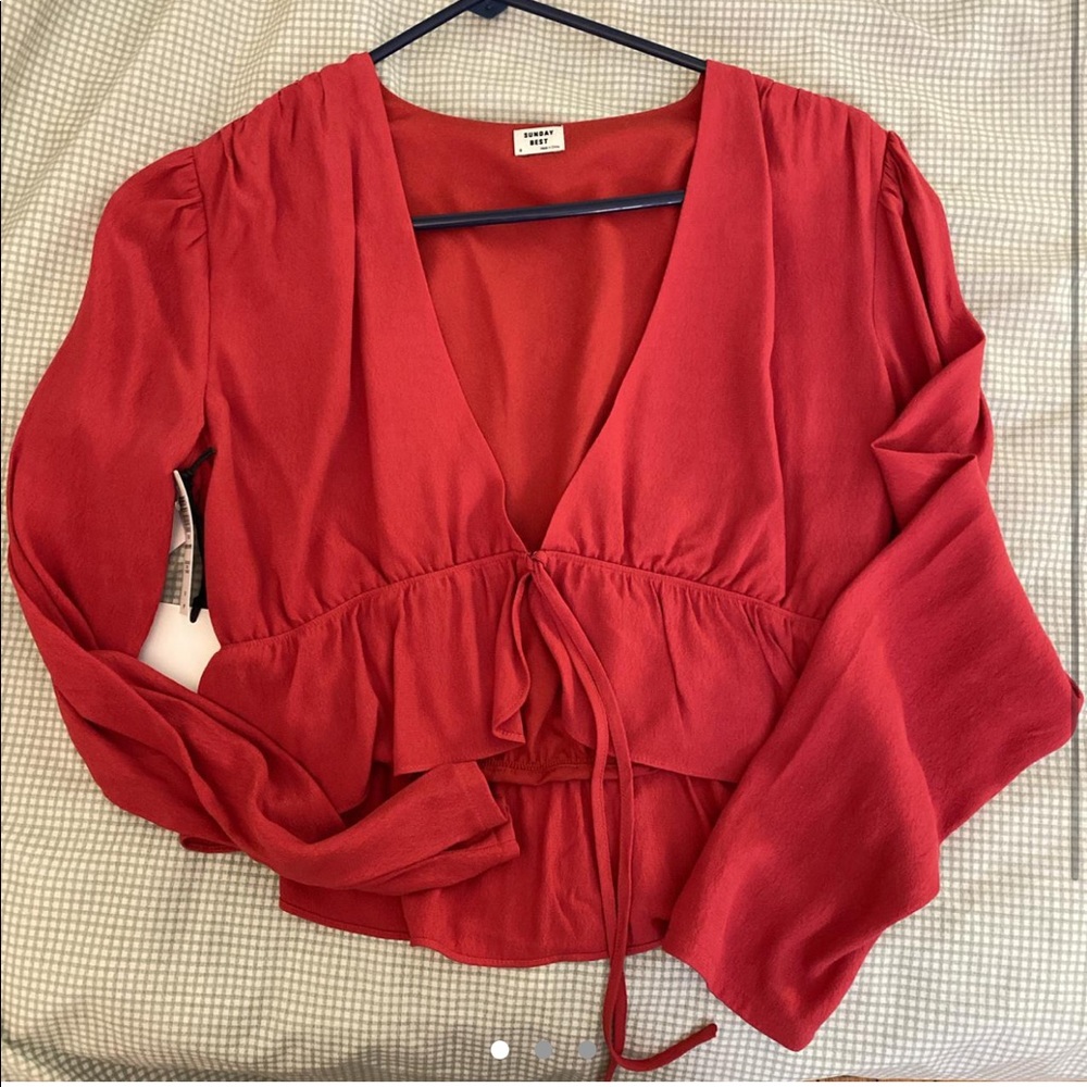 Sunday Best Aritzia Crop Tie Front top